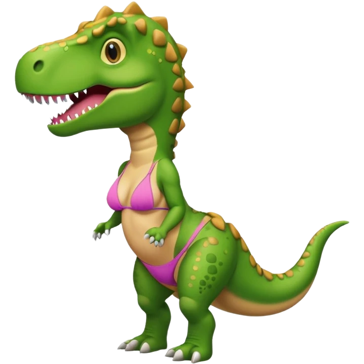 Green cartoon T rex wearing a bikini  emoji