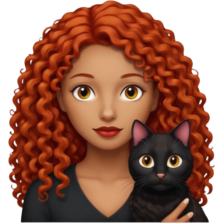 woman light brown skin long red curly hair with black cat emoji