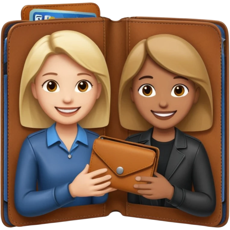 persona devolviendo billetera a otra persona una persona canela y otra persona blana, pero que esten felices emoji