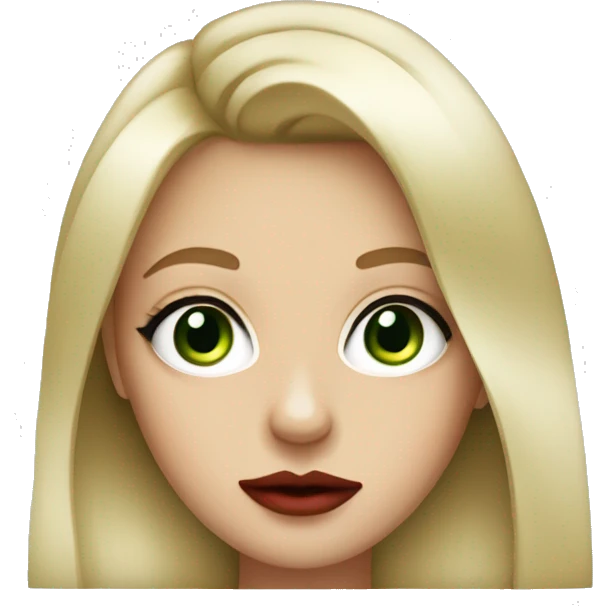 Blonde girl big green eyes with big red lips , eyeliner and a mole emoji