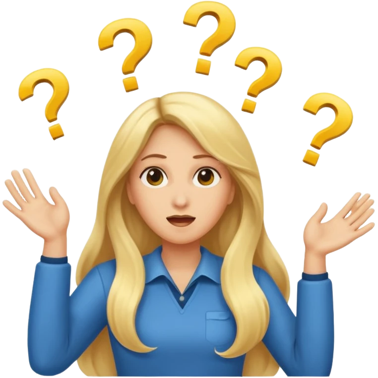 lady with long blonde hair throwing question marks in the air saying why emoji