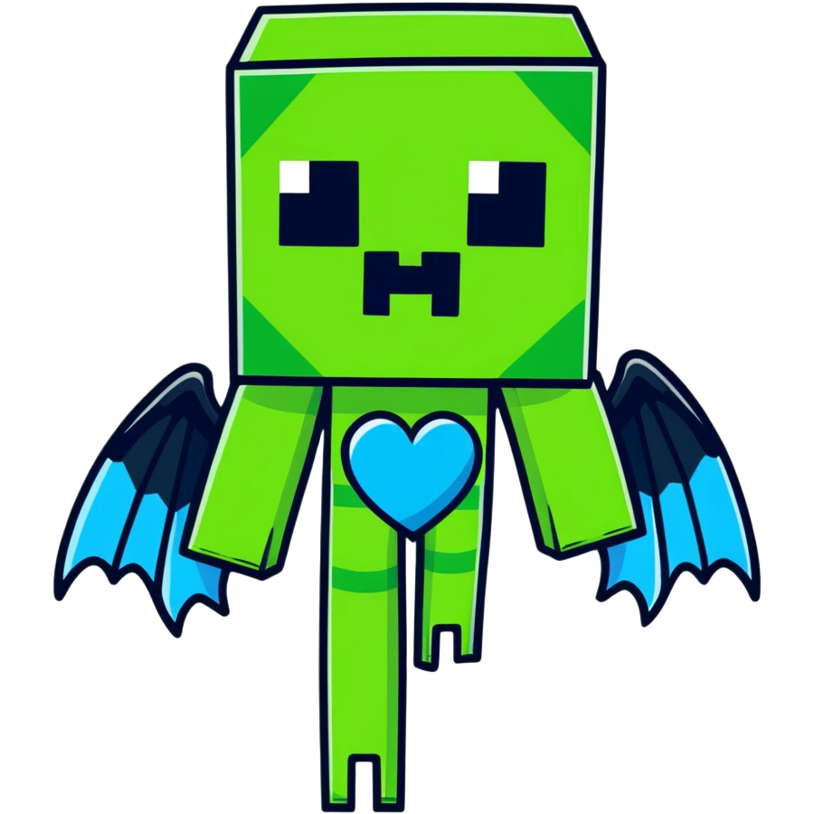 Un crecer de minecraft con alas azules u un corazón en el pecho emoji