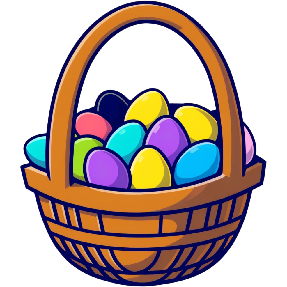 Easter basket filled with colorful eggs emoji