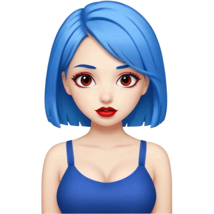 büyük memeli mavi saçlı çok güzel bir kız mini etekli kırmızı ruj emoji