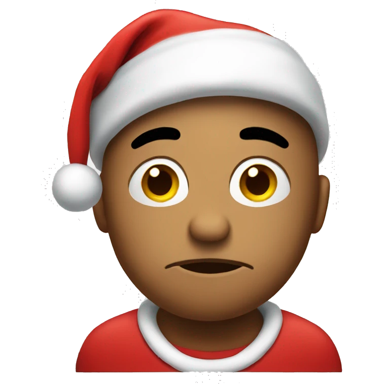 Sad emoji wearing a Santa hat emoji
