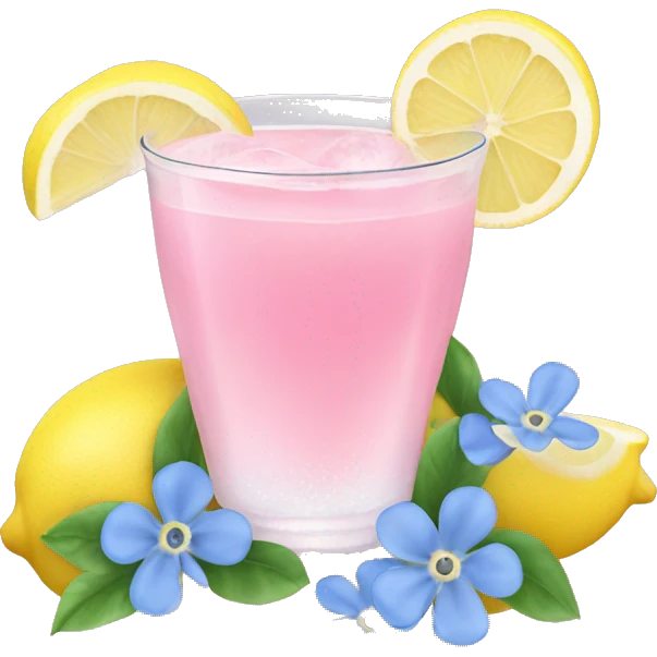 Ice pink lemon juice with blue small flowers  emoji