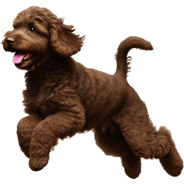 Dark brown Australian labradoodle puppy catching ball emoji