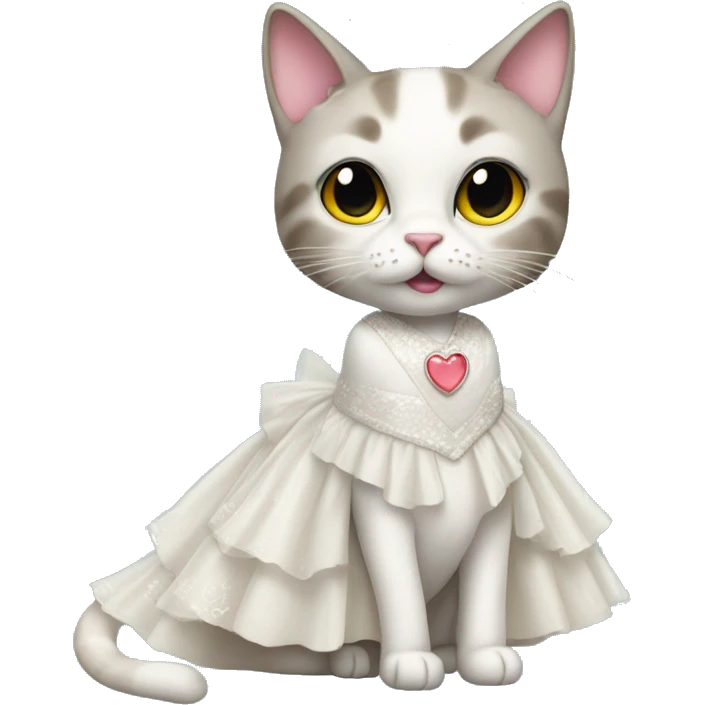 cat standing in bridal dress with heart eyes emoji