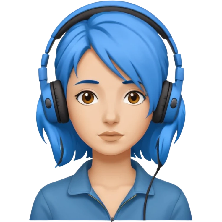 blue wind haired woman with headphone emoji