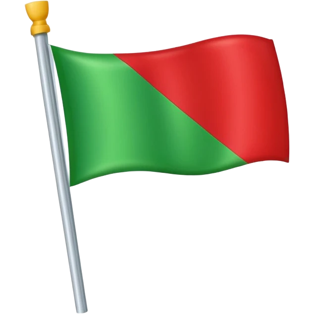 A red flag with a vertical and horizontal white stripe and two diagonal green stripes. Apple flag emoji style emoji
