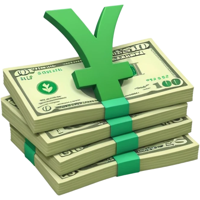 stack of bills facing up with a big green tick in the background emoji