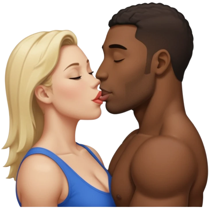 Tall Muscular naked black man kissing short fat naked white mom intimate tongue  emoji