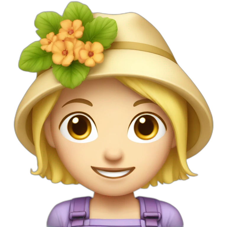 short blonde hair gardener girl with hat emoji