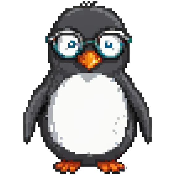 cute penguin head with round glasses, smart looking emoji