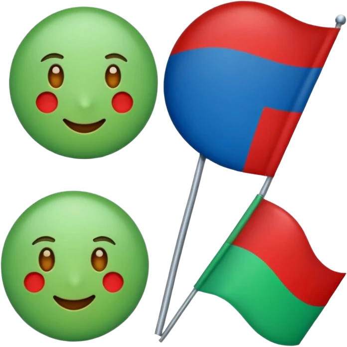 Emoji de bandera, mitad, azul y mitad inferior verde con un círculo rojo en el centro de la bandera en forma de rueda emoji