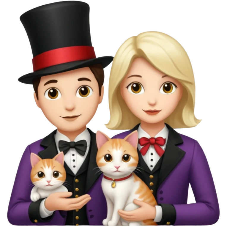 magician couple and their pet cat emoji