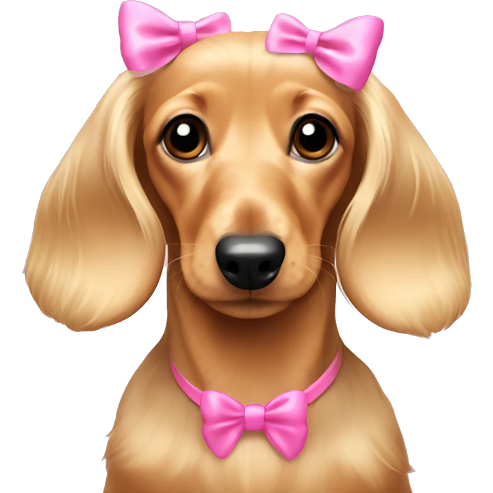 Blonde long hair dachshund puppy with pink bows on ears emoji
