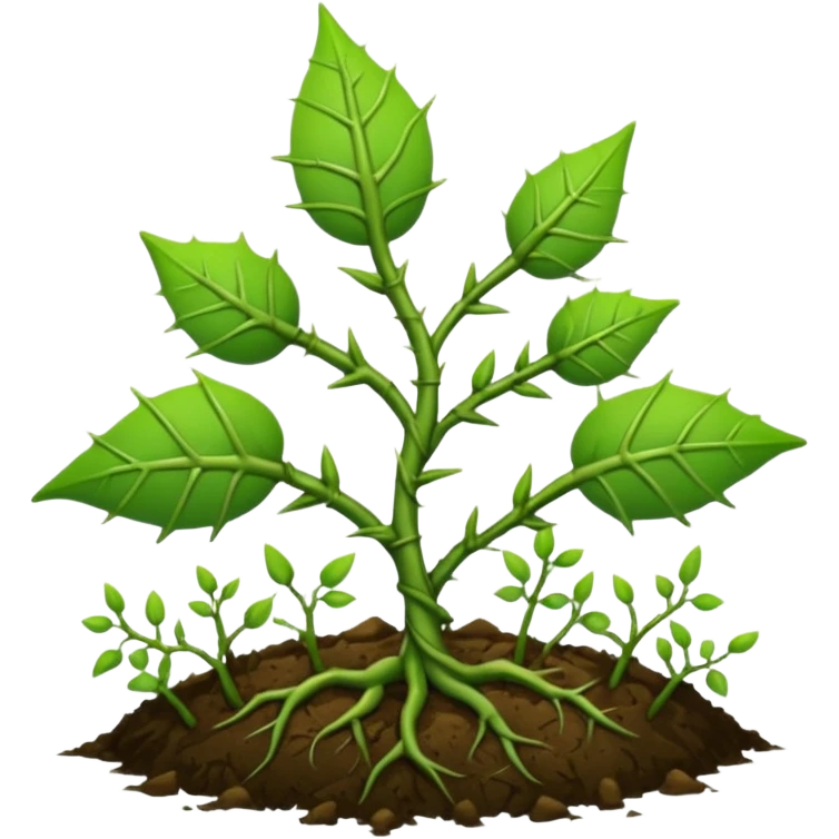green vines with thorns sprouting from the ground, 3D, extremely detailed, natural elements emoji