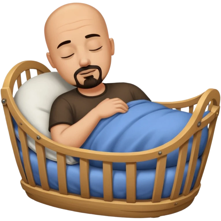 a bald, tan man who has a black goatee sleeping in a cradle emoji