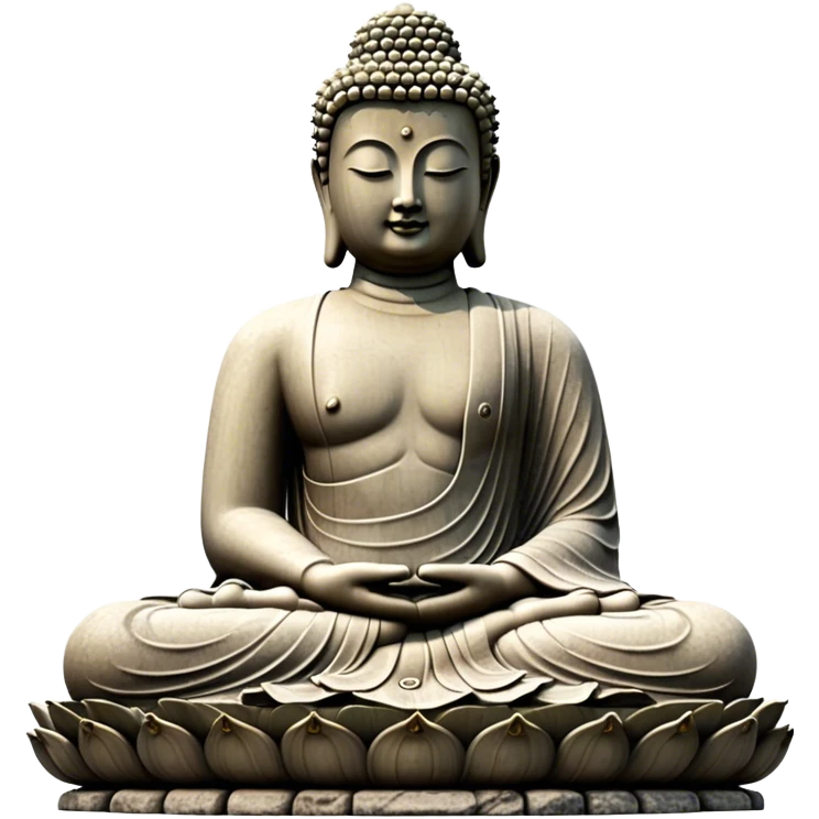 Cinematic Realistic image of the Big Buddha Monument of Sinheungsa Temple, portrayed as a towering, serene Buddha statue carved from weathered stone with intricate details and a gentle meditative expression, set within an ancient temple landscape enveloped in soft, ethereal lighting that underscores its spiritual majesty. emoji