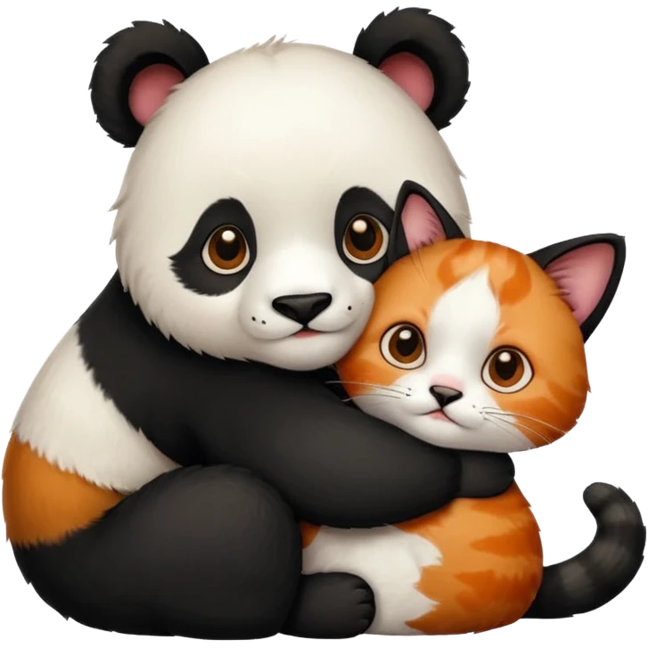 Panda hugging a  cat with half its face ginger and the other half black emoji