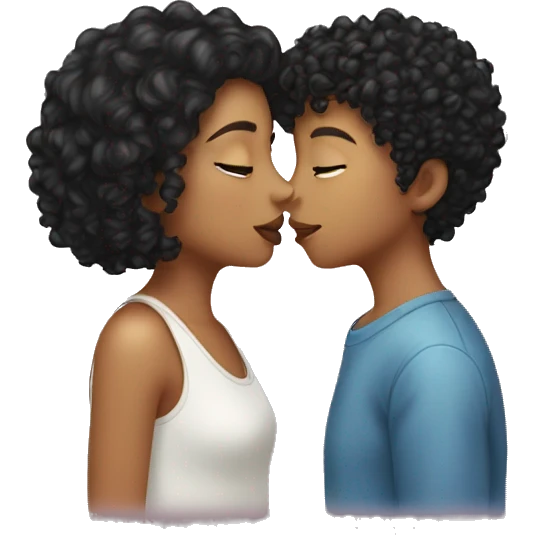 Curly hair girl kissing girl with straightshort black hair emoji