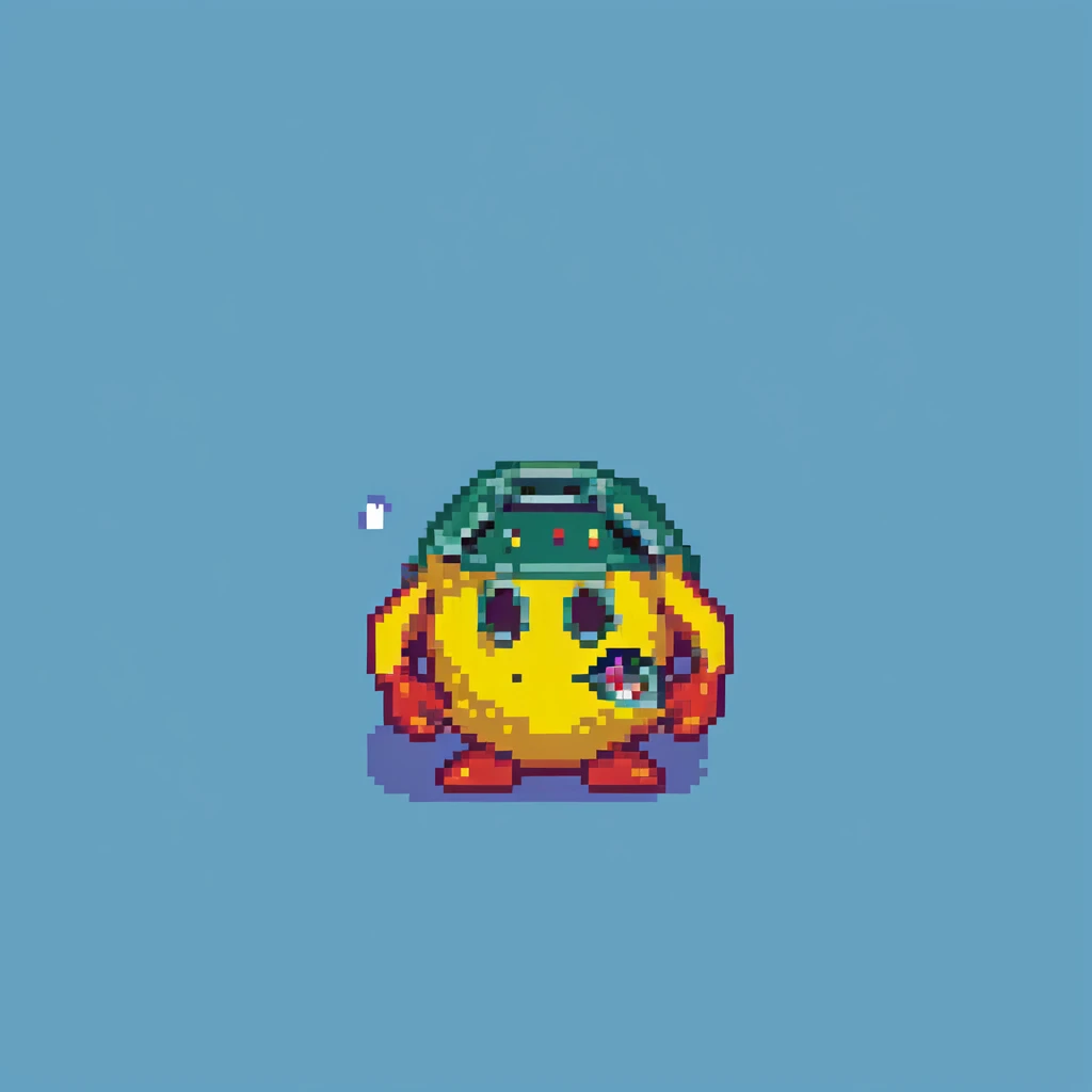Pac-Man character eating dots in 8-bit arcade style emoji