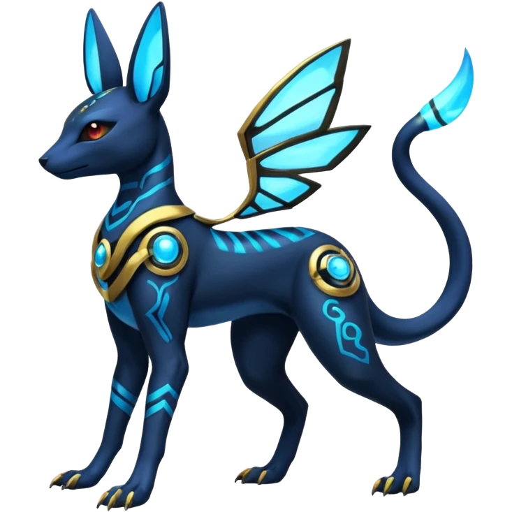 Shiny blue nebulae 4-legged Umbreon-Anubis-Salandit-Beedrill-fusion, full body emoji