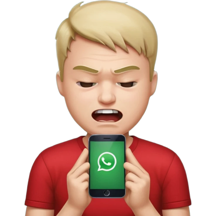 **المشهد**: وجه غاضب لكن مضحك، يمسك هاتفًا يظهر عليه 50 إشعار "واتساب"، عين واحدة مغلقة من التوتر!
- **اللمسة**: خلفية صغيرة فيها رمز "الواتساب" يضحك شيطانيًا 😈. emoji