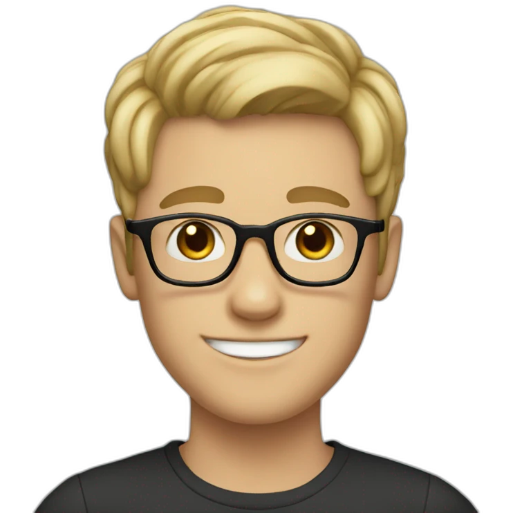 smiling WHITE boy wearing glasses, black hair, middle part hairstyle emoji