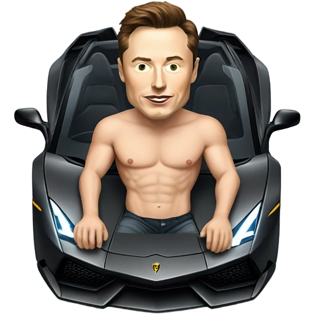 Elon musk sitting on a Lamborghini shirtless emoji