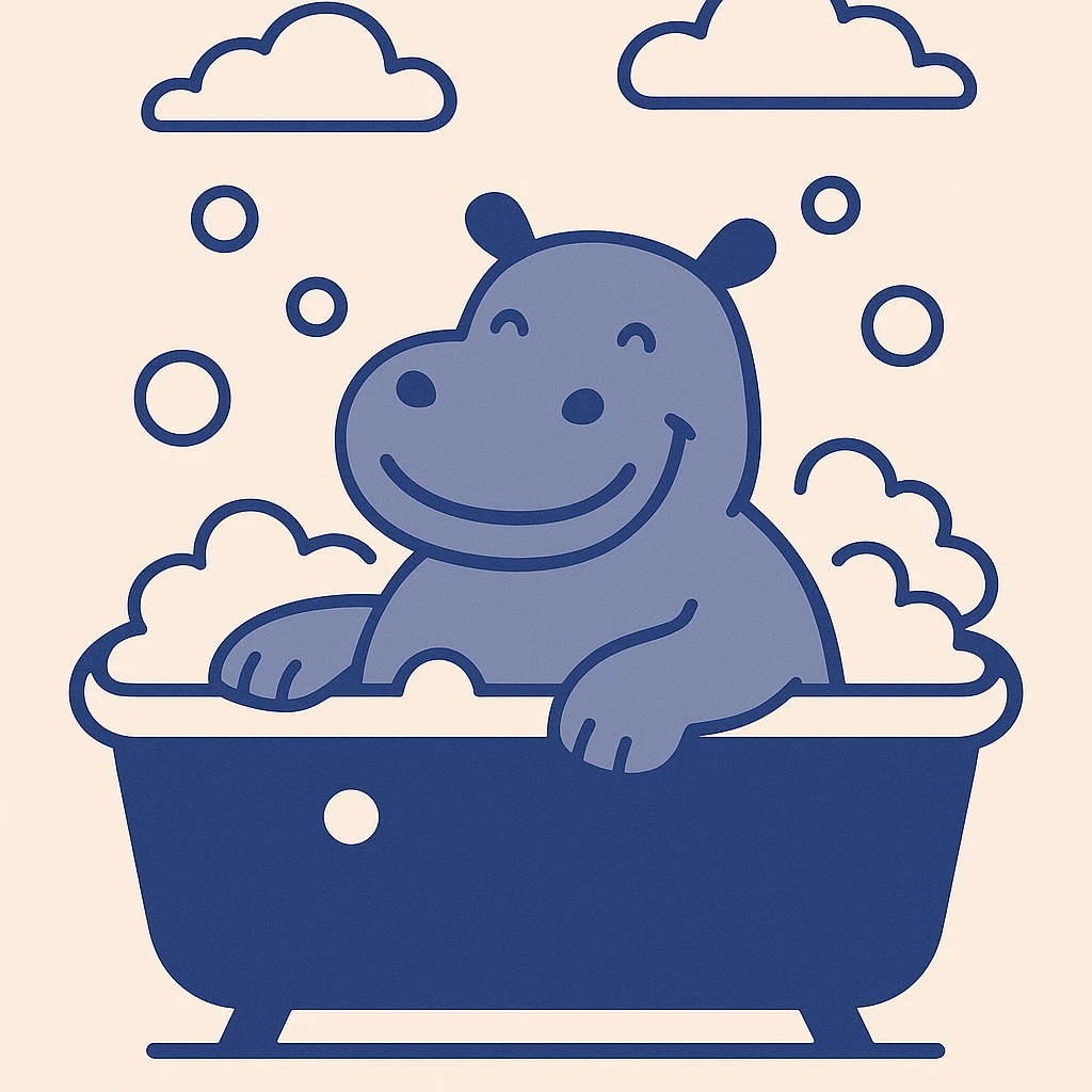 happy hippo with bubbles in bathtub emoji