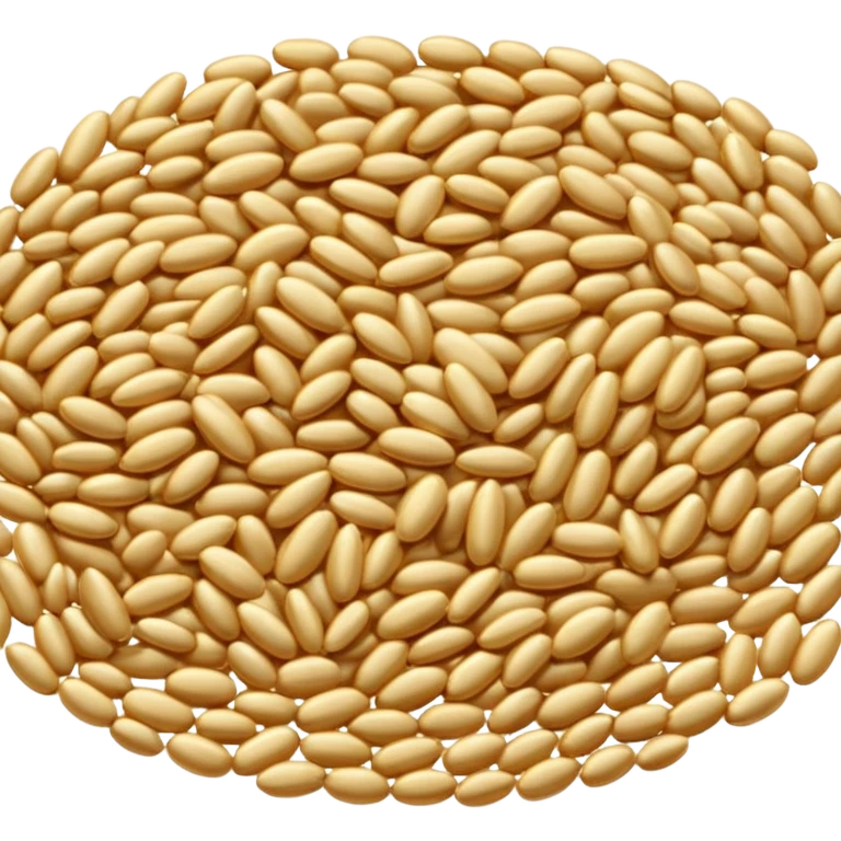 loose scatter of whole barley grains, oval and slightly elongated, pale beige to light golden, smooth matte surface with fine ridges, hearty rustic cereal look, soft lighting, subtle shadows, emoji scale emoji
