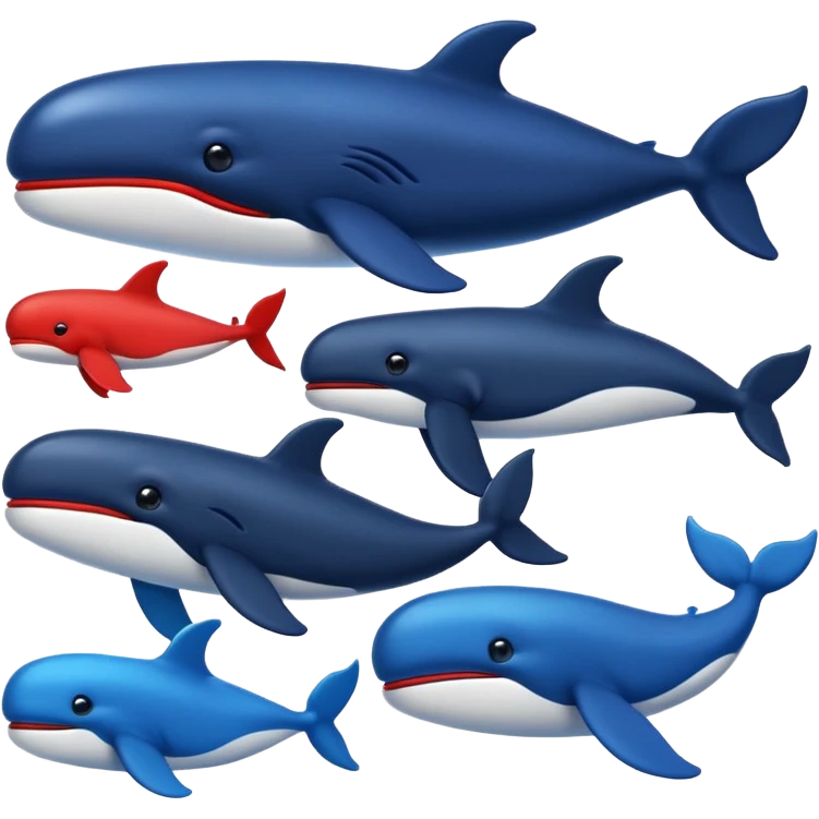 Deepseek whale emojis in blue black and red. emoji