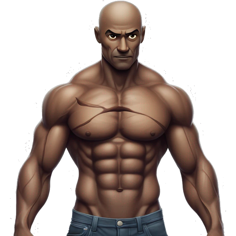 A muscular man with veins visible across his chest, but his arms are extremely thin, creating a striking contrast with his well-defined six-pack. His exaggerated physique, with unusually thin arms, creates a surreal and intense visual. emoji