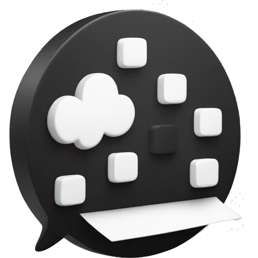 black squared chat cloud with white question mark in the middle emoji