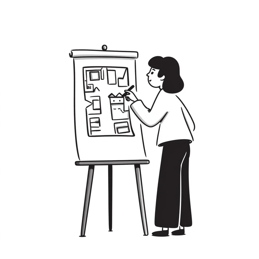 interior designer sketching a room layout with a hand-drawn look emoji