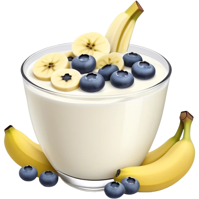 Yogurt with sliced bananas and blueberries emoji