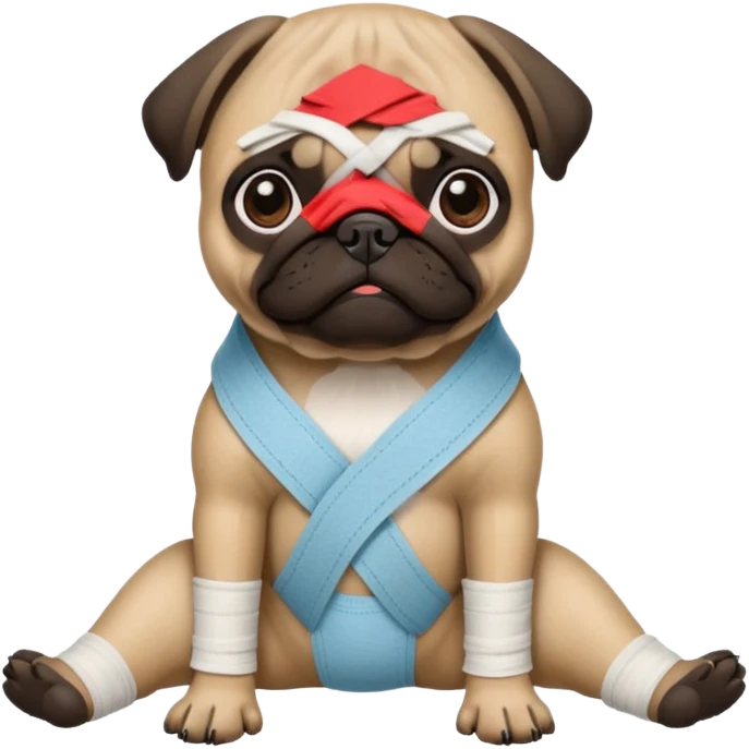 Dark face Pug with a broken left leg in bandage emoji
