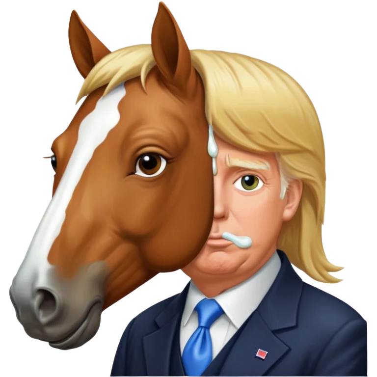 Donald trump with white liquid around his lips with a horse emoji