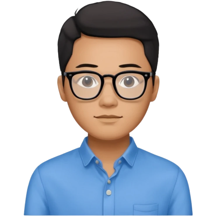 Khalil Fong, America-born Hong Kong-based singer-songwriter, wearing black-framed glasses and a blue long-sleeved shirt, no tie emoji