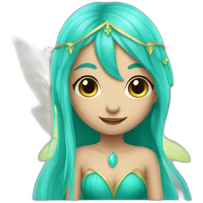 cute turquoise elf fairy with long hair emoji
