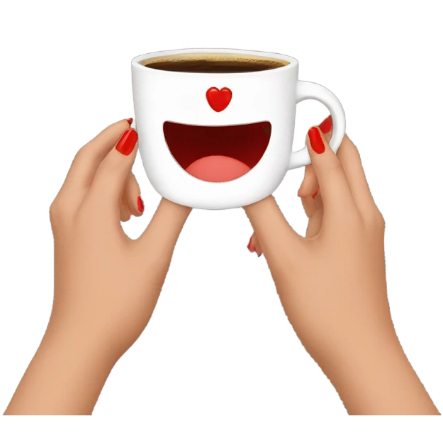 Two hands with red nails holding a coffee cup emoji