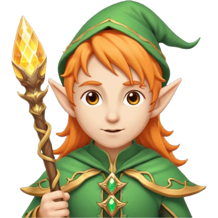 Orange Haired Elf, Mage elf with glowing orange staff emoji