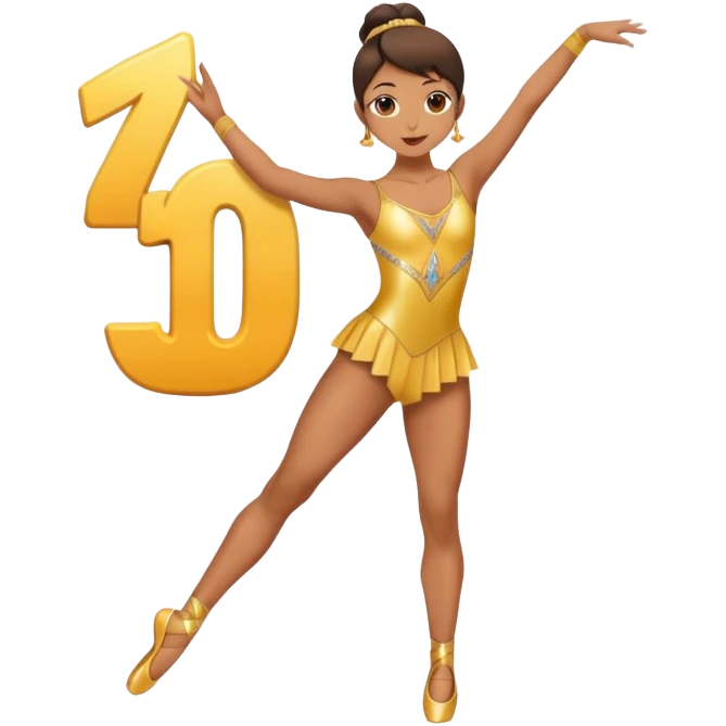 Dancer in a leotard costume holding number 1 emoji