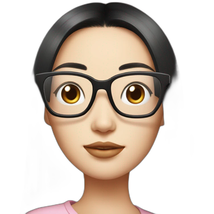 woman peach skin long black hair square glasses playing with cute robot companion emoji