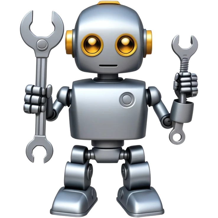 Toy robot holding a wrench emoji