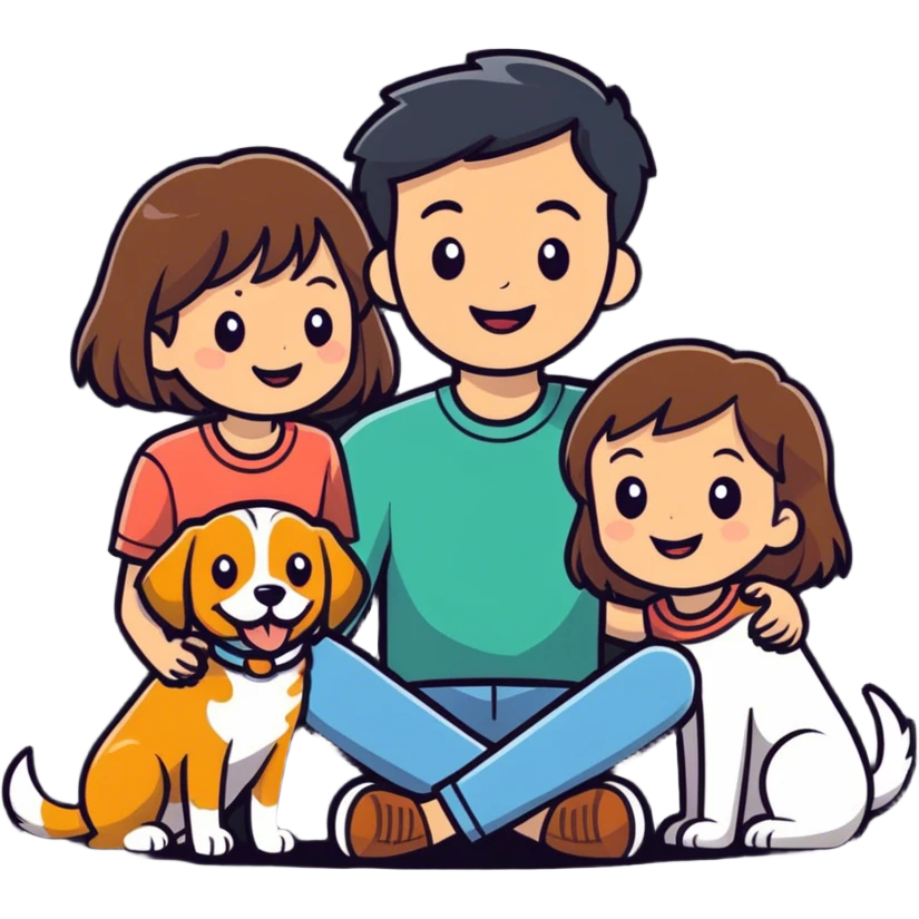 Cute man cute girl dog and to emoji