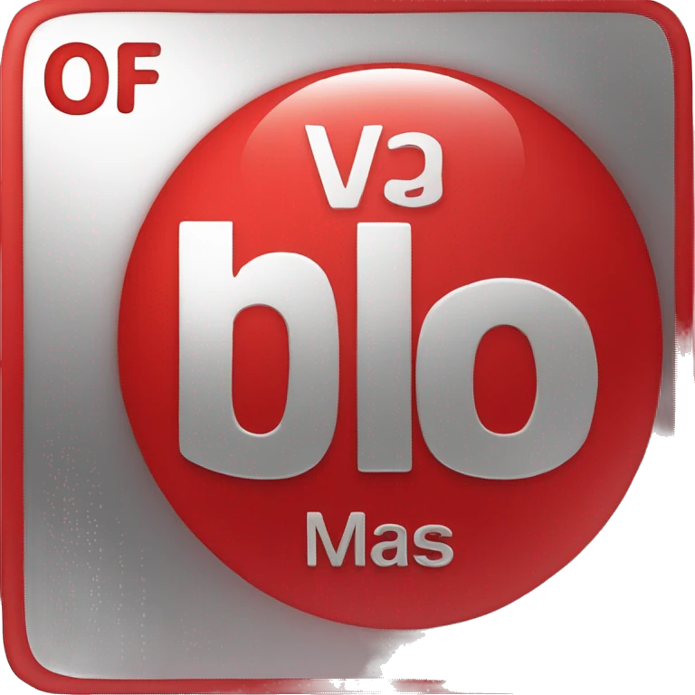 element from periodic table, red background, V symbol (center), Vanadium name (below symbol), 23 atomic number (upper left corner), 50.94 mass (below name)) emoji
