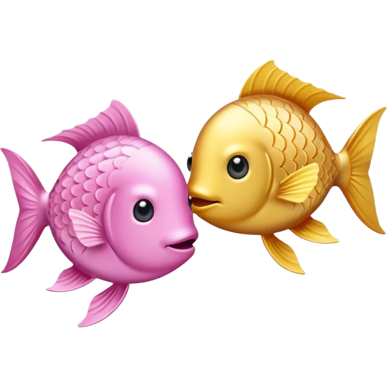 Two fish one light pink one gold swimming oposite directions around each other emoji